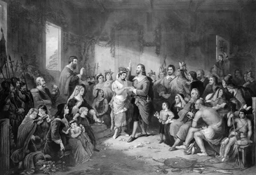 Pocahontas bröllop (ca 1595-1617) graverad av John C. McCrae